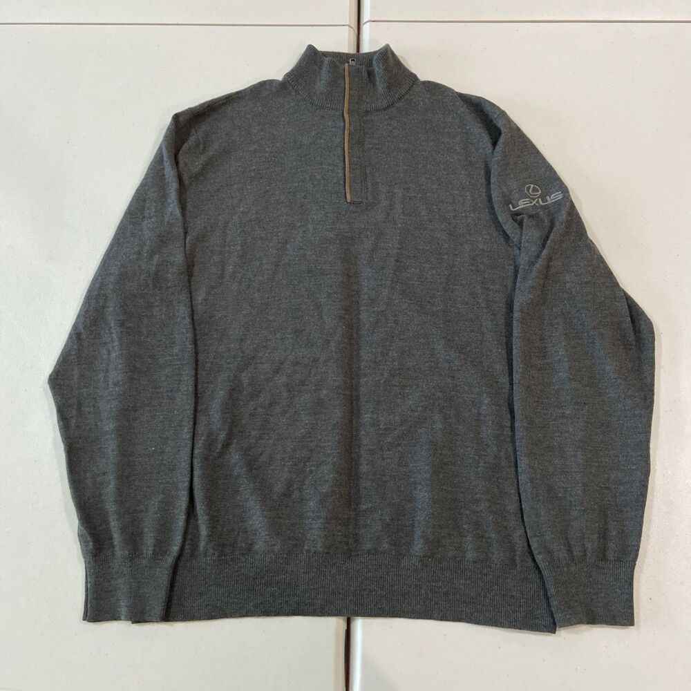Polo Golf Ralph Lauren 100% Merino Wool Quarter Zip Sweater Men L Gray Lexus